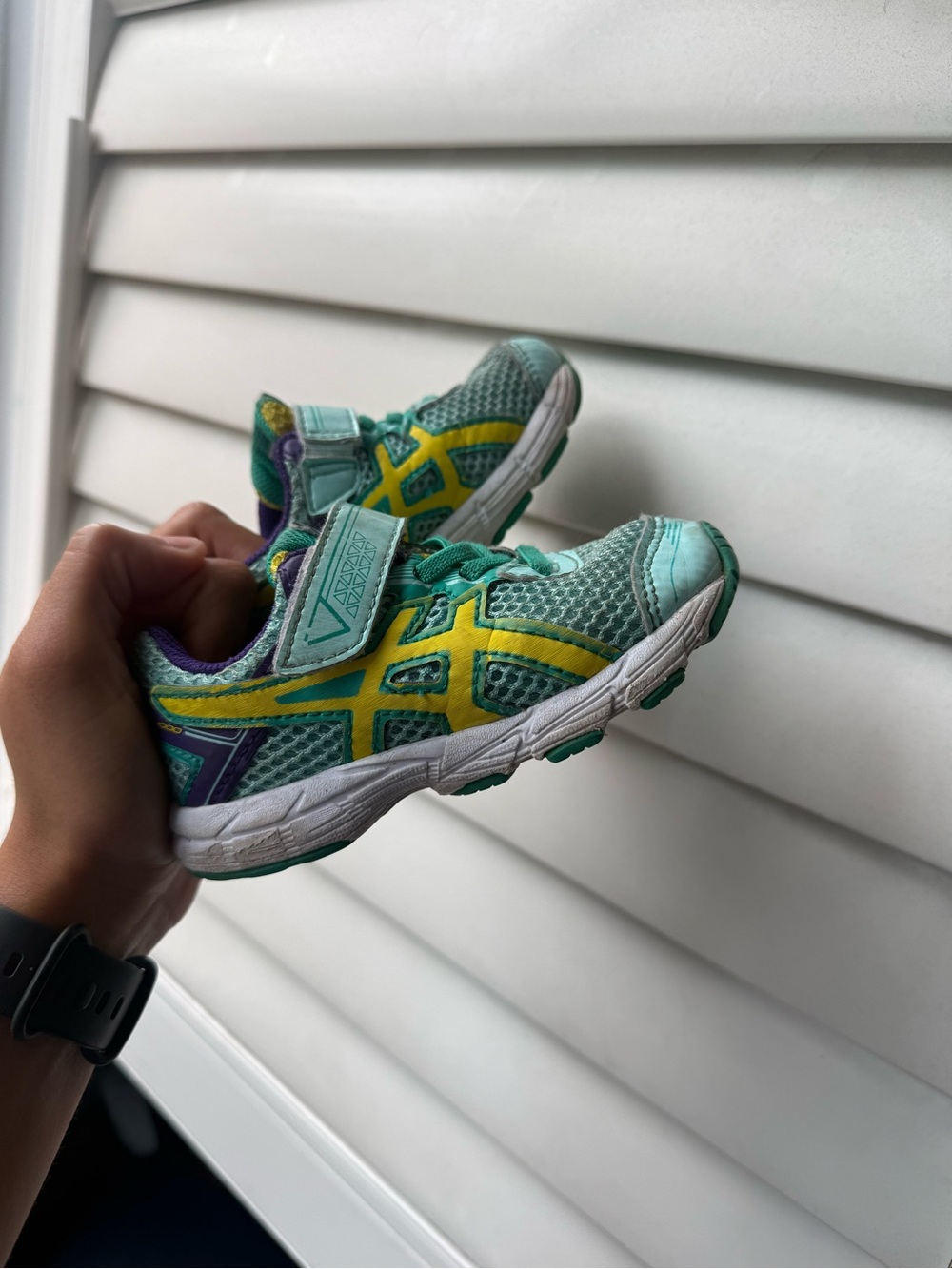 ASICS blue and Yellow Athletic Sneakers with Velcro Strap